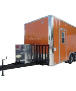 8.5' x 16' Concession Food Trailer Orange With Appliances