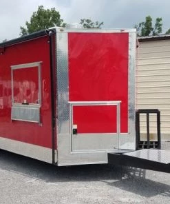 8.5' x 26' Red Porch Style Concession Food Trailer