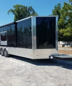 8.5' x 24' Porch Style Black Concession Food Trailer