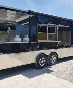 8.5' x 24' Porch Style Black Concession Food Trailer With Appliances