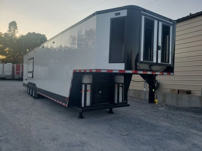 8.5' x 40' White Gooseneck Concession Food Trailer With Appliances 1 8.5' x 40' White Gooseneck Concession Food Trailer With Appliances