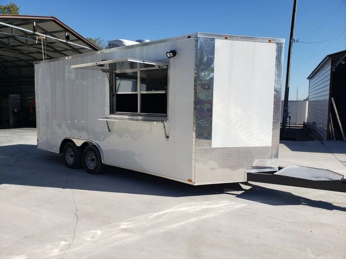8.5' x 18' White Concession Food Trailer With Appliances 1 8.5' x 18' White Concession Food Trailer With Appliances