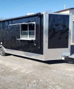 8.5' x 24' Black Porch Style Concession Food Trailer