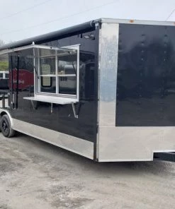 8.5' x 24' Black Porch Style BBQ Vending Food Trailer with Appliances