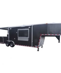 Concession Trailer Charcoal Gray 8.5' x 30' Gooseneck BBQ Smoker Catering Event