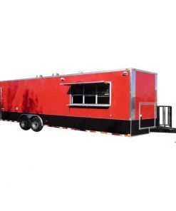 Concession Trailer 8.5' x 28' Red - Enclosed Food Catering Event