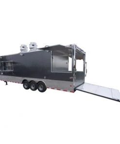 Concession Trailer Gooseneck Charcoal Gray 8.5' x 36' BBQ Smoker Event Catering