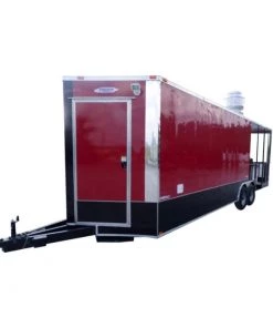 8.5' x 26' Concession Food Trailer Red With Appliances