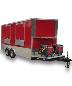 8.5' x 16' Red Half V-nose Half Flat Front Food Trailer With Appliances
