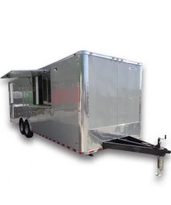 8.5' x 26' Dove Grey Flat Nose Concession Food Trailer