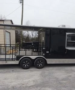 8.5' x 24' Black Porch Style BBQ Concession Food Trailer