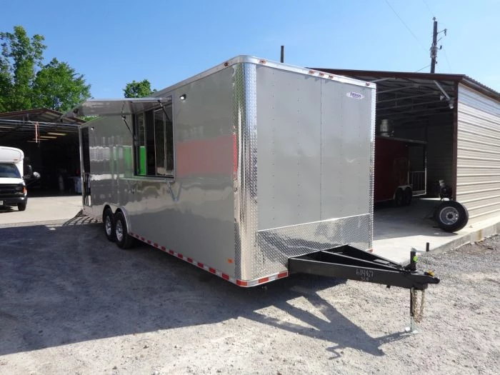 8.5' x 26' Dove Grey Flat Nose Concession Food Trailer 2 8.5' x 26' Dove Grey Flat Nose Concession Food Trailer - Image 2