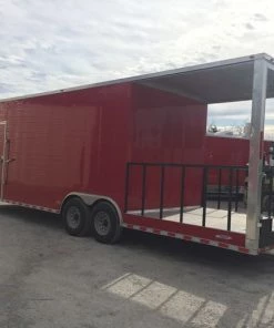 8.5' x 28' Victory Red Porch Style Enclosed Trailer -Cheap Concession Trailers Shop img 0103