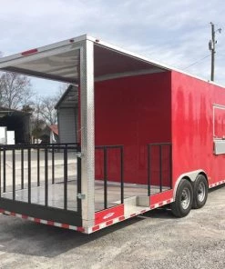 8.5' x 28' Victory Red Porch Style Enclosed Trailer -Cheap Concession Trailers Shop img 0105