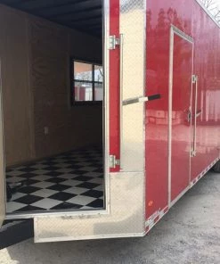 8.5' x 28' Victory Red Porch Style Enclosed Trailer -Cheap Concession Trailers Shop img 0111
