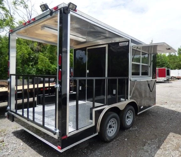 8.5' x 14' Black Concession Food Trailer Catering Event 4 8.5' x 14' Black Concession Food Trailer Catering Event - Image 4