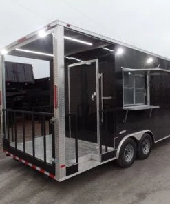 8.5' x 20' Black Porch Style Concession Food Trailer With Appliances