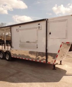 8.5' x 34' Goose-neck White BBQ Concession Food Trailer