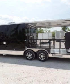 8.5' x 24' Porch Style Black Concession Food Trailer -Cheap Concession Trailers Shop sam 3190 2