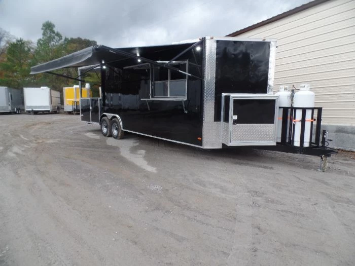 8.5' x 26' Black Porch Style Concession Food Trailer With Appliances 1 8.5' x 26' Black Porch Style Concession Food Trailer With Appliances