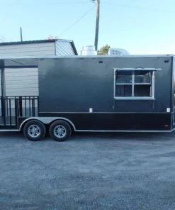 8.5' x 22' Charcoal Grey Porch Style Concession Food Trailer With Appliances