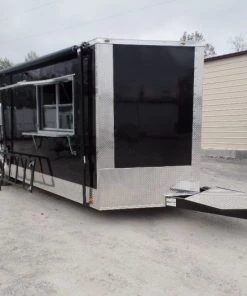 8.5' x 24' Black Porch Style Concession Food Trailer