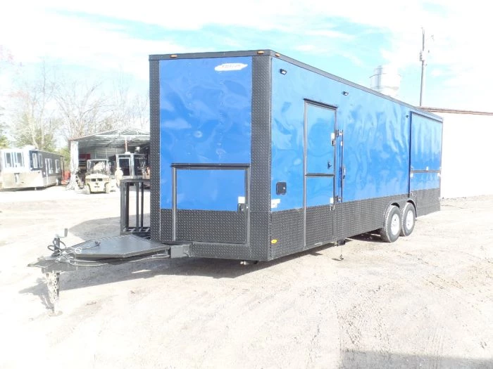 8.5' x 22' Cobalt Blue Porch Style Concession Food Trailer 2 8.5' x 22' Cobalt Blue Porch Style Concession Food Trailer - Image 2
