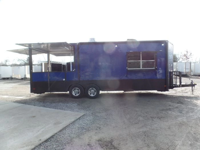 8.5' x 22' Cobalt Blue Porch Style Concession Food Trailer 4 8.5' x 22' Cobalt Blue Porch Style Concession Food Trailer - Image 4