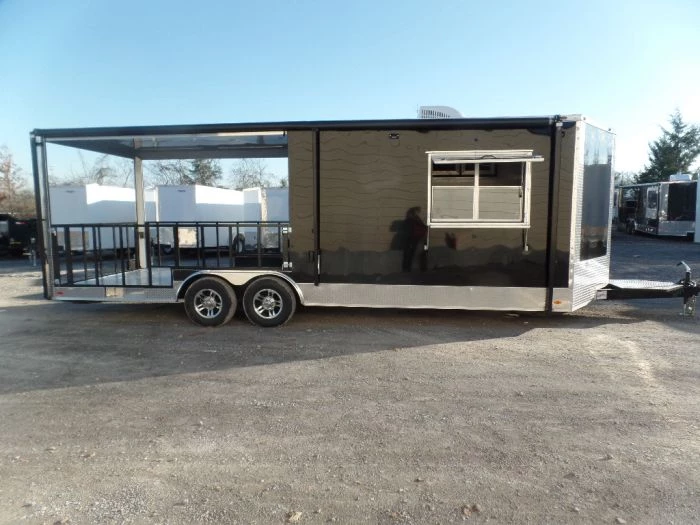 8.5' x 24' Black Porch Style Concession Food Trailer With Appliances 1 8.5' x 24' Black Porch Style Concession Food Trailer With Appliances
