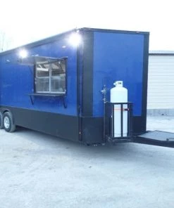 8.5' x 22' Cobalt Blue Porch Style Concession Food Trailer With Appliances