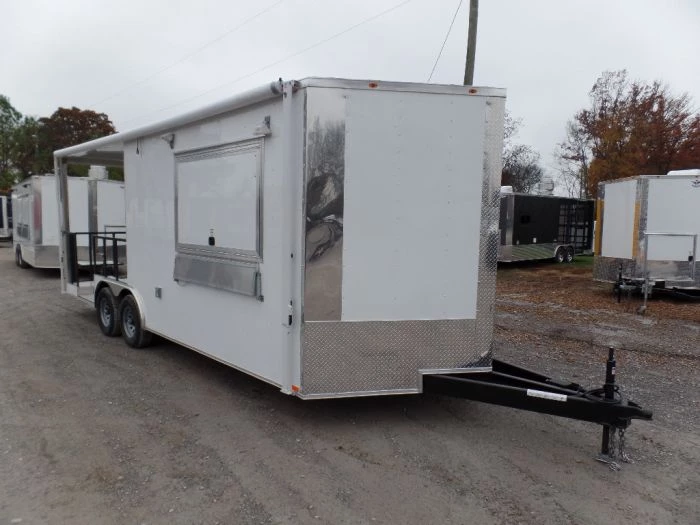 8.5' x 22' Concessions Food White BBQ Event Trailer 2 8.5' x 22' Concessions Food White BBQ Event Trailer - Image 2